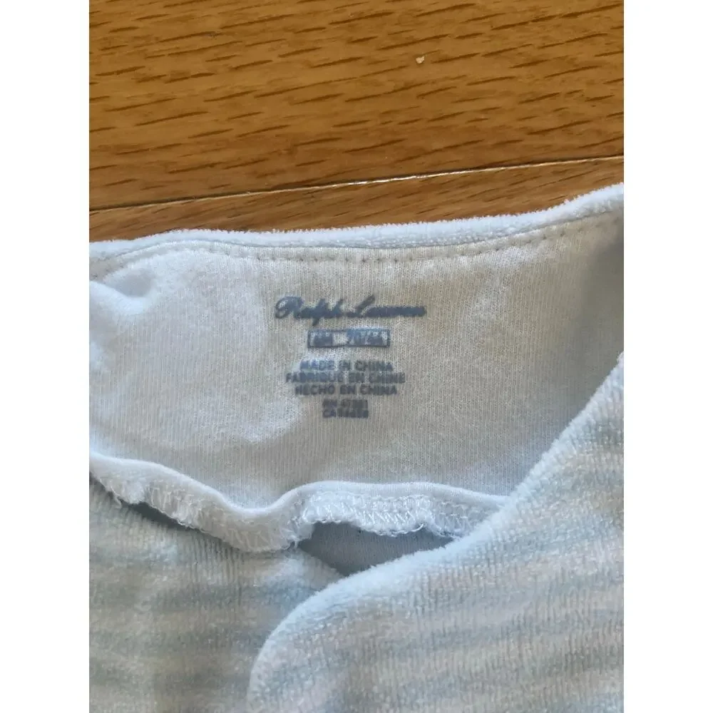 Ralph Lauren Blue Stripe Terry Cloth Velour Logo Baby Sleepsuit Footie 6 Mths